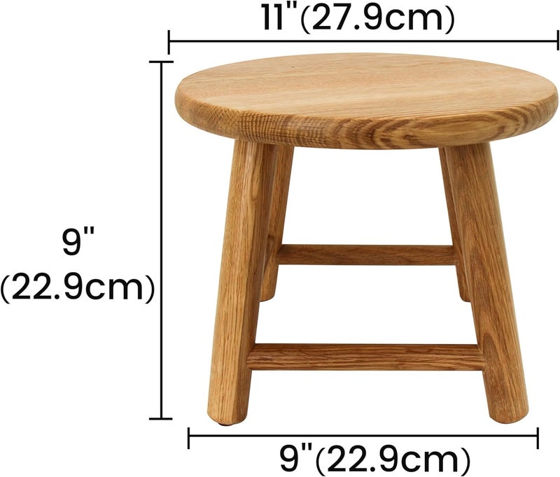 CONSDAN 9-Inch Round Step Stool for Adults & Kids, USA Grown Solid Oak Hardwood, Sturdy Small Foot Stool for Kitchen, Bedroom, Bathroom, Shoe Changing, Plant Stand, Fully Assembled (Natural) - Image 3